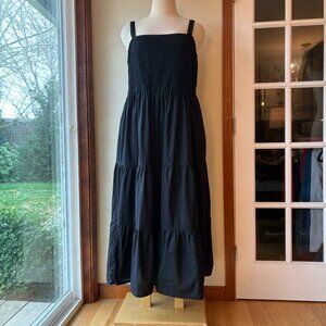 Lane Bryant Shirred Smocked Bodice Square Neck Maxi Dress Black Plus Size 28